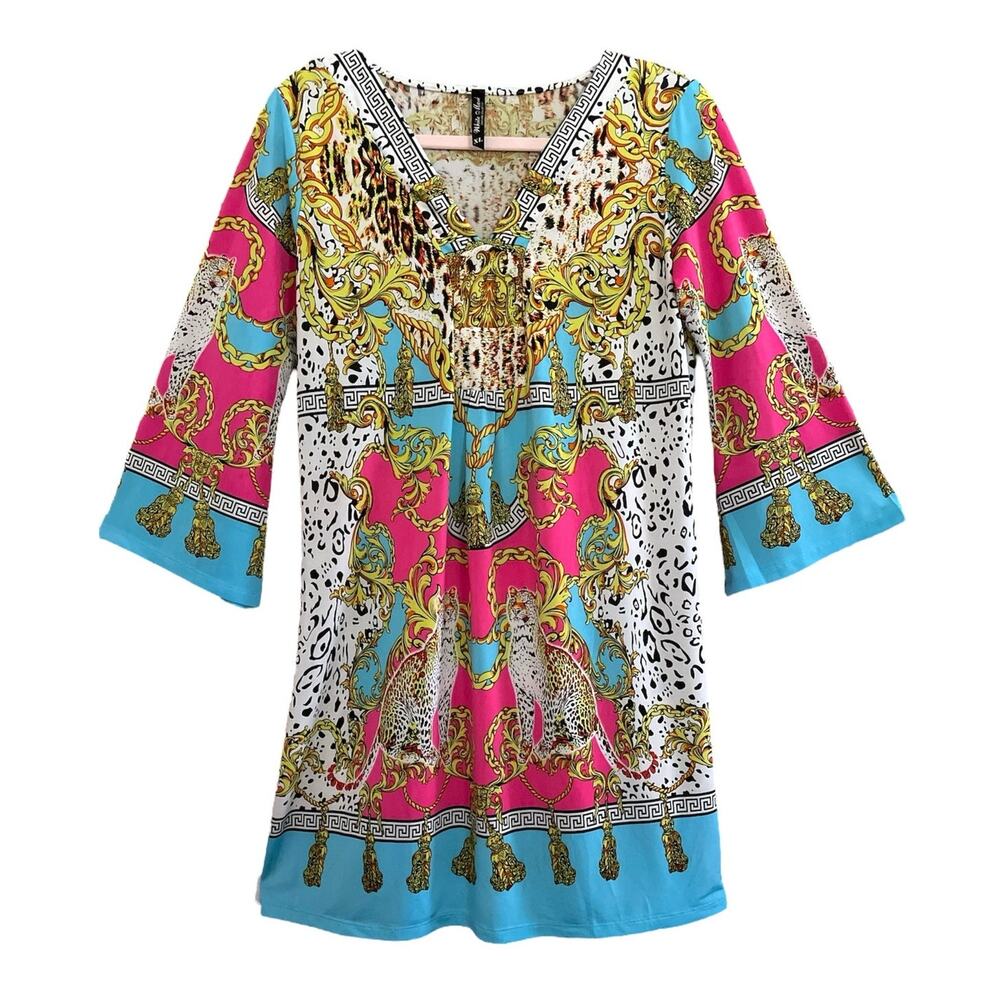 White Mark Couture Collection Greco-Roman Print Jersey Dress  XL